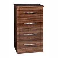 Torino 4 Drawer Narrow Chest in High Gloss Walnut