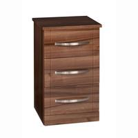 torino 3 drawer bedside cabinet in high gloss walnut