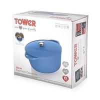 tower idt90001 cast iron round casserole pot 26 cm blue
