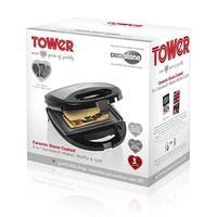 Tower T27008 Ceramic Stone Coated 3-in-1 Sandwich Maker/Waffle/Grill, 750 W - Black