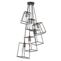 TOW0622 Tower 6 Light Cluster Ceiling Pendant in Matt Black with Copper Lamp Holders