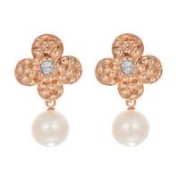 Top Quality New Fashion Korea Jewelry 18K Rose Gold Plated Imitation Pearl Flower Earrings With Rhinestone for Women