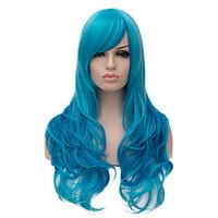 Top Quality Long Wavy Blue Color Cosplay Hair Synthetic Wig