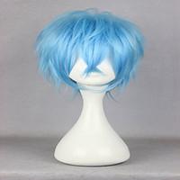 Top Quality Costume Wig Anime Karneval Karoku 35cm Short Curly Light Blue Synthetic Fashion Man Party Cosplay Wig