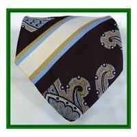 Tootal - Brown with mustard, cream and pale blue paisley and stripes - Tie