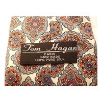 Tom Hagan Ivory and Red/Blue Ornate Paisley Style Print High Quality Silk Tie