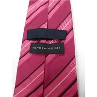 Tommy Hilfiger Magenta And Fuscia Pink Diagonal Striped 100% Silk Tie