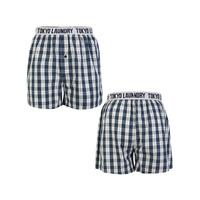 Tokyo Laundry Rising Wolf Checked Cotton Boxer Shorts in Marine