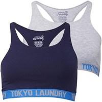 Tokyo Laundry Womens Pixi Two Pack Bra Light Grey/Eclipse Blue