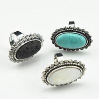 Toonykelly Vintage Antique Silver Volcano Turquoise Stone Shell Adjustable Ring(1pcs)