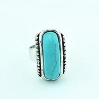 Toonykelly Vintage Female Tibet Alloy Turquoise Adjustable Ring (Green)(1pcs)