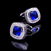 Toonykelly Fashion Silver Plated Blue CZ Crystal Zircon Men Handsome Shirt Cufflink Button(1 Pair)