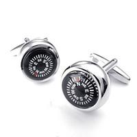 Toonykelly Fashion Copper Silver Plated Round Compass Button Cufflinks(1 Pair) Christmas Gifts