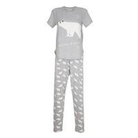 totes Ladies Novelty Pyjama Sets Grey Polar Bear Medium / Large