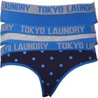 Tokyo Laundry Womens Betsy Three Pack Briefs Light Grey Marl/Blue Stripes/French Blue/Eclipse