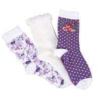 totes Ladies Untreaded Socks (3 Pack) Purple and Cream One Size