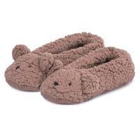 totes Ladies Novelty Knit Footsie Slipper Socks Brown Small/Medium (UK 3-5)