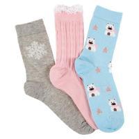 totes Ladies Untreaded Socks (3 Pack) Pastel Polar Bear One Size