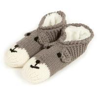 totes Ladies Novelty Hand Knit Footsie Slipper Socks Grey Dog Small/Medium (UK 3-5)