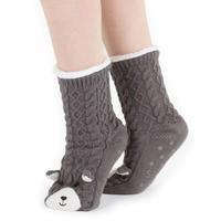 totes Ladies Chunky Novelty Slipper Socks Grey One Size