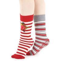 totes Ladies Original Slipper Socks (Twin Pack) Robin One Size