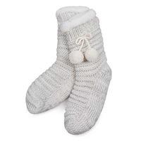 totes Ladies Chunky Knit Pom Pom Socks Grey One-Size