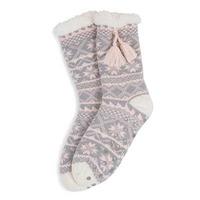 totes Ladies Fair Isle Socks Pink/Grey One-Size