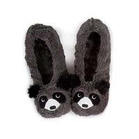 totes Ladies Novelty Knit Footsie Slipper Socks Grey Racoon Medium/Large (UK 6-8)