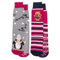 totes Ladies Original Slipper Socks (Twin Pack) Pengiun & Reindeer One-Size