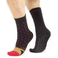 totes Mens Original Slipper Socks (Twin Pack) Reindeer One Size