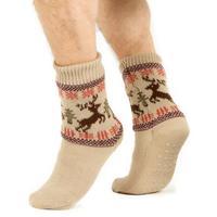 totes Mens Sherpa Lined Fair Isle Slipper Socks Beige One Size