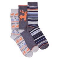 totes Mens Untreaded Socks (3 Pack) Blue/Orange Stag One Size