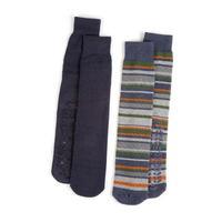 totes Mens Original Slipper Socks (Twin Pack) Multi Stripe One Size