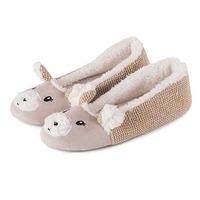 totes Ladies Knit Back Novelty Ballet Slippers Beige Large (UK 7-8)