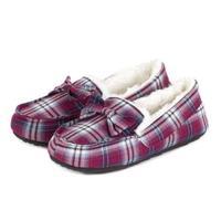 totes Ladies Tartan Moccasin Slippers Plum Tartan Small (UK 3-4)