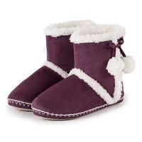 totes Ladies Suedette Bootie Slippers Plum Large (UK 7-8)