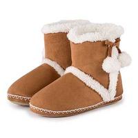 totes Ladies Suedette Bootie Slippers Tan Large (UK 7-8)