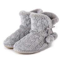 totes Ladies Cable Knit Boot Slippers Grey Large (UK 7-8)