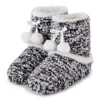 totes Ladies Bobble Knit Bootie Slippers Grey Large (UK 7-8)