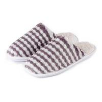 totes Ladies Textured Fur Mule Slippers Grey Stripe Large (UK 7-8)