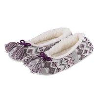 totes Ladies Fair Isle Ballet Slippers Grey/Berry Medium (UK 5-6)