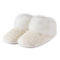 totes Ladies Lurex Sequin Knit Boot Slippers Cream Small (UK 3-4)