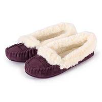 totes Ladies Fringed Suedette Moccasin Slippers Plum Large (UK 7-8)