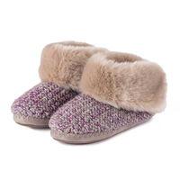 totes Ladies Lurex Knit Boot Slippers Purple/Gold Large (UK 7-8)
