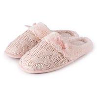 totes Ladies Cable Knit Mule Slippers Pink Large (UK 7-8)