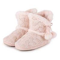 totes Ladies Cable Knit Boot Slippers Pink Medium (UK 5-6)