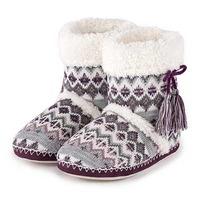 totes Ladies Fair Isle Bootie Slippers Grey/Berry Medium (UK 5-6)