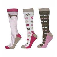 Toggi Merrimac Ladies Three Pack of Socks Dog Design Carnation