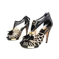 Topshop Boutique Size 6 Black Animal Skin Texture Peep Toe Platform Heeled Shoes