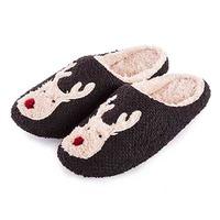 totes Mens Reindeer Novelty Mule Slippers Black Large (UK 11-12)
